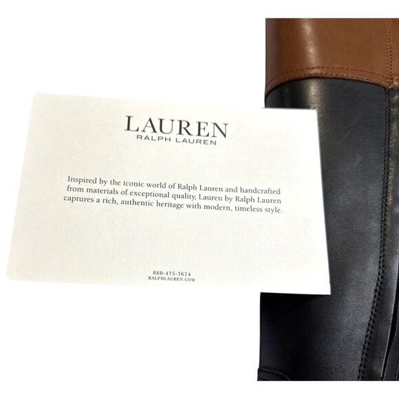 Ralph Lauren Justine Riding Boots Black Cognac Leather 7B NWT MSRP $275 - Picture 4 of 9